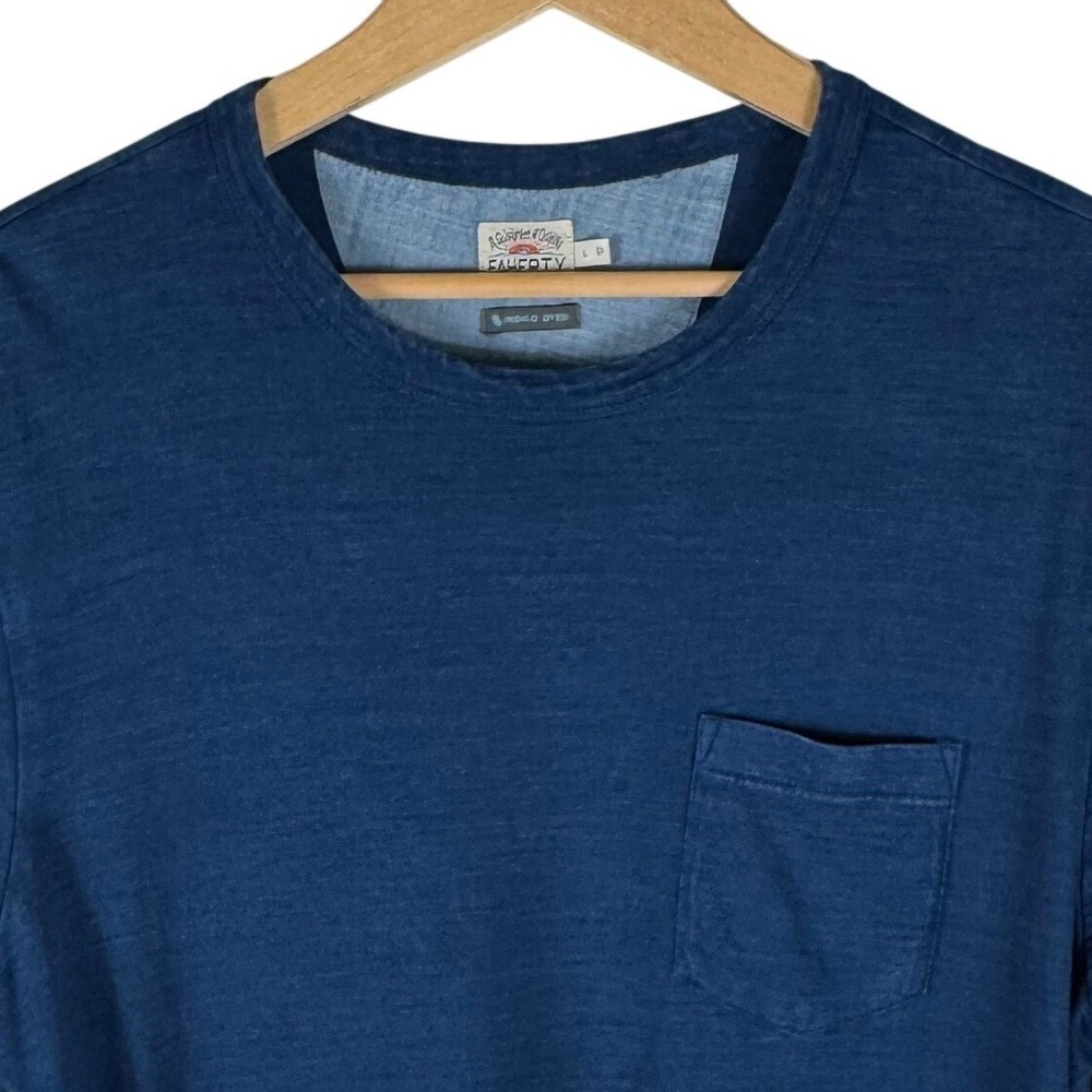 Faherty Brand Organic Cotton Slub Pocket T-Shirt Mens L Indigo Dyed Blue
